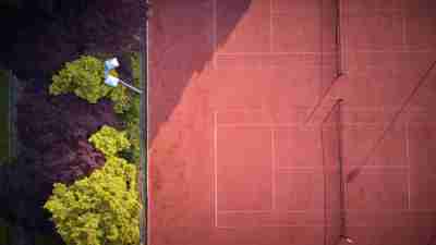 Overhead view of tennis courts